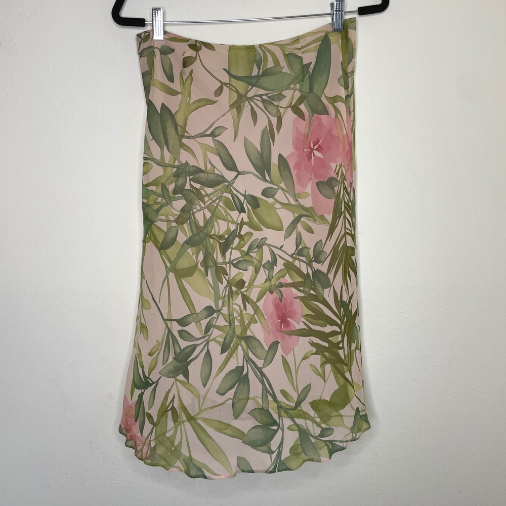 Ann Taylor Silk Floral Midi Skirt Womens 6 Pink Green Fairycore Cottagecore VTG - Picture 5 of 8